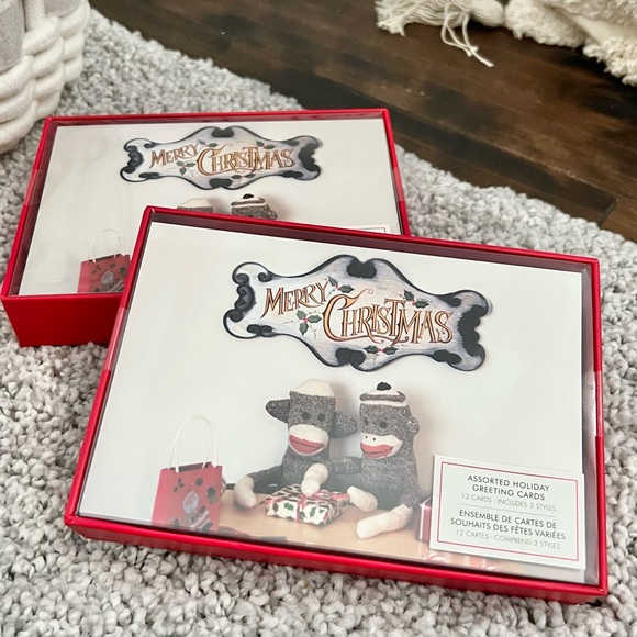 Two Boxed Christmas Greeting Cards (12 cards/box) Sock Monkeys Funny SEALED - Picture 2 of 9